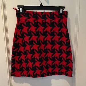 Gucci Red and Green Star Houndstooth Wool Mini Skirt - Sz 36
